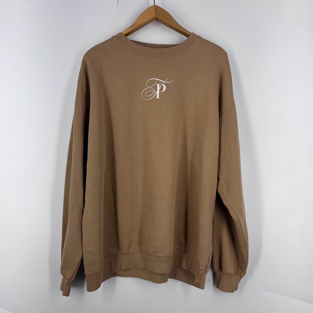The Post Camel Brown Oversized Monogram Crewneck Fleece Sweatshirt CP
